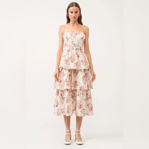 SOFIE THE LABEL
FLORAL CORSET TIERED MIDI
DRESS Size S